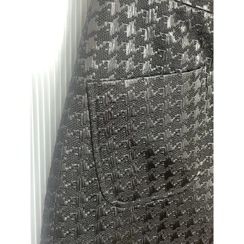 Tory Burch Black Metallic Dress Sz 4 Houndstooth Pockets‎ Preppy Goth Party